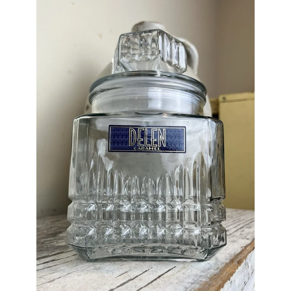 Vintage Delen Apothecary Clear Jar Cookie Candy Canister Tight Seal Retro Home